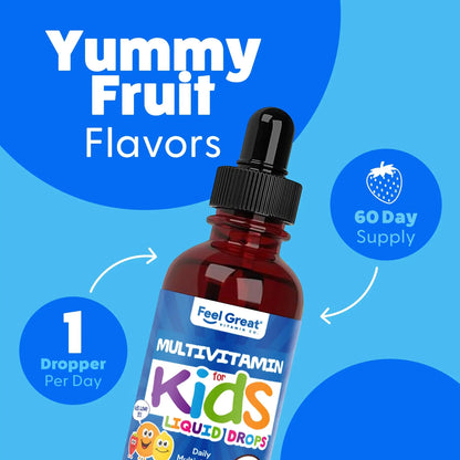 Feel Great Vitamins Organic Multivitamin Liquid Drops for Toddlers & Kids | Daily Essential Nutrients for Healthy Growth | The Feel Great Vitamin Company