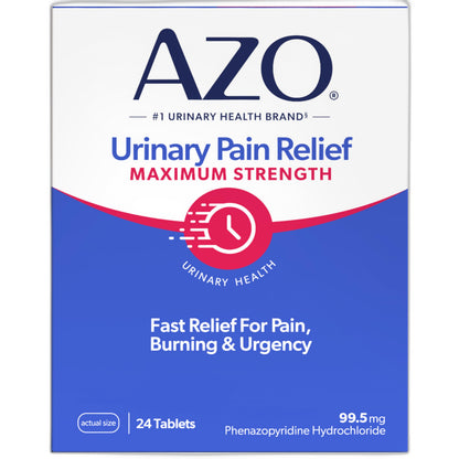 AZO Urinary Pain Relief Maximum Strength, Fast relief of UTI Pain, Burning & Urgency, Targets Source of Pain, #1 Most Trusted Brand, 24 Tablets AZOBuy Supplements Australia