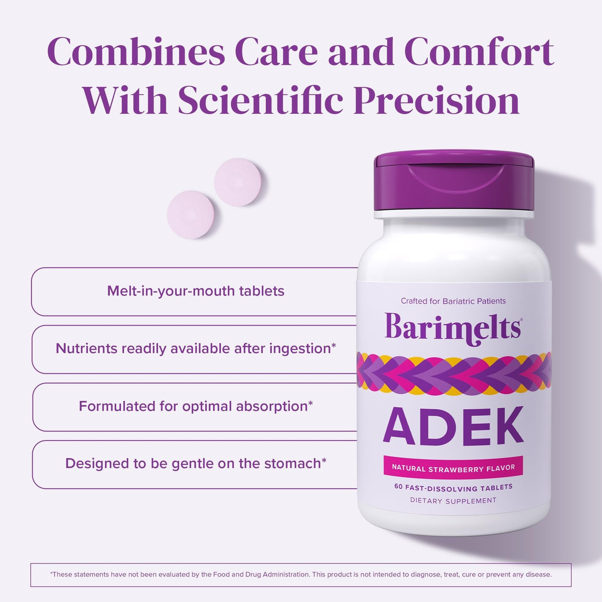 Barimelts ADEK - 60 Fast-Dissolving Tablets (2-Month Supply) - Sugar-Free Bariatric Vitamins for Women Including Vitamin A, Vitamin D, Vitamin E & Vitamin K, Natural Strawberry Flavor BariMelts buy supplements Au