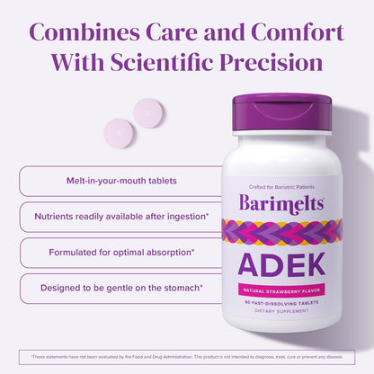 Barimelts ADEK - 60 Fast-Dissolving Tablets (2-Month Supply) - Sugar-Free Bariatric Vitamins for Women Including Vitamin A, Vitamin D, Vitamin E & Vitamin K, Natural Strawberry Flavor BariMelts buy supplements Au