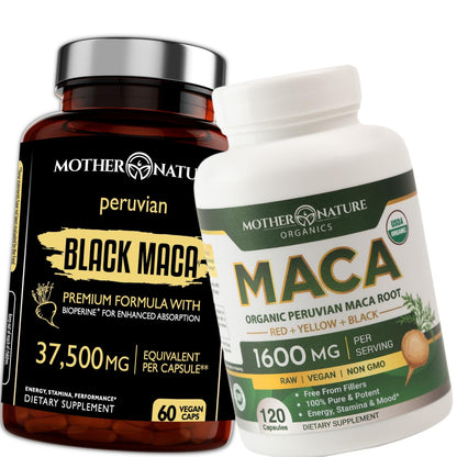 Powerful Maca Blend for Men – Black, Red & Yellow Maca Capsules | Supports Energy, Stamina & Endurance | Promotes Hormonal Balance & Vitality Mother Nature Organics Superfoods for Organic Living buy supplements Au
