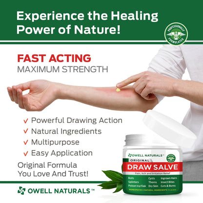 Owell Naturals Drawing Salve Ointment Fast Acting Formula for Ingrown Hair, Boil and Cyst, Maximum Strength for Splinters Remover, Bug and Spider Bites, Bee Stings, Poison Ivy. (1 Fl Oz (Pack of 1))
