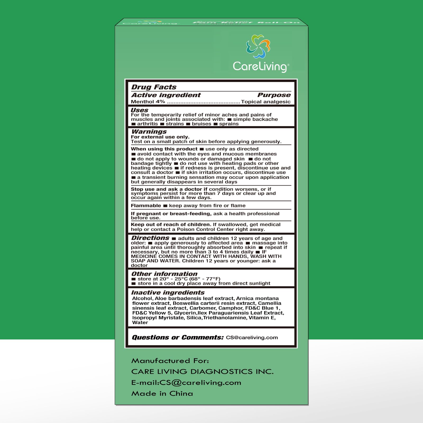 CARELIVING Roll On Pain Relief for Knee, Neck, Joint, Shoulder, Arthritis Pain Reliever, Sore Muscle Relief, Roll On Menthol Gel 2.5 Fl Oz (Pack of 2) CARELIVINGBuy Supplements Australia