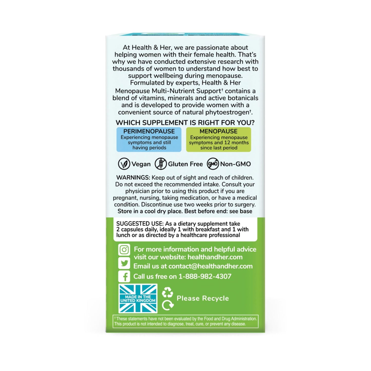 Health & Her Menopause Supplements for Women - Multi-Nutrient Support, Menopause Vitamins for Energy, Bones, Muscles, Skin & Hair, Vegan, Gluten-Free, Non GMO (60ct - 1 Month) Health and Her buy supplements Au