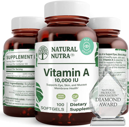 Natural Nutra Vitamin A 10000 IU Softgels, Vitamin A 100 Count | 10000 IU Per Softgel,Supports Eye Health,Supports Skin Health,Gluten Free