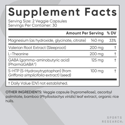 Sports Research® Sleep Complex- Melatonin-Free Vegan Capsules - with Valerian Root, GABA, L-Theanine, Magnesium & 5-HTP - 30 Servings Sports Research buy supplements Au