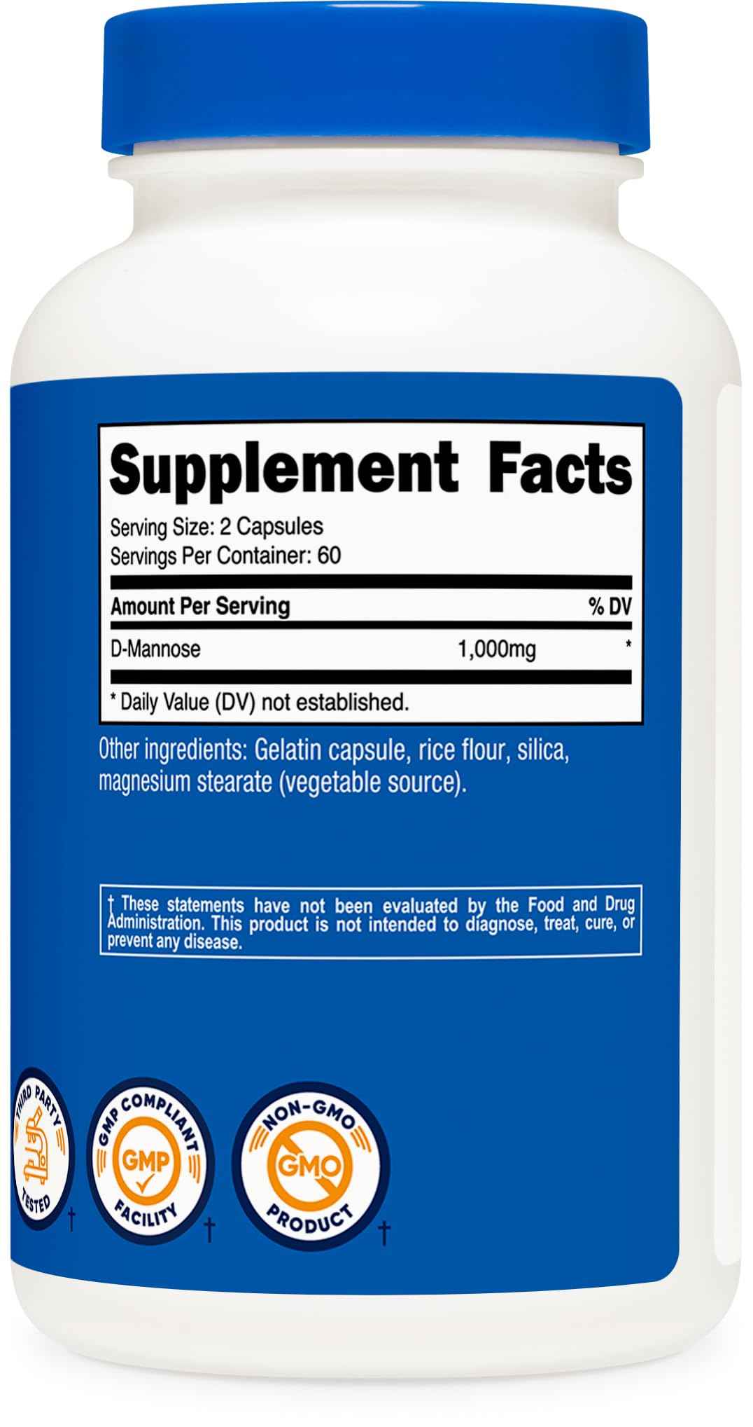 Nutricost D-Mannose 1000mg Per Serving, 120 Capsules - 500mg Per Capsule, Urinary Tract Health, Non-GMO and Gluten Free