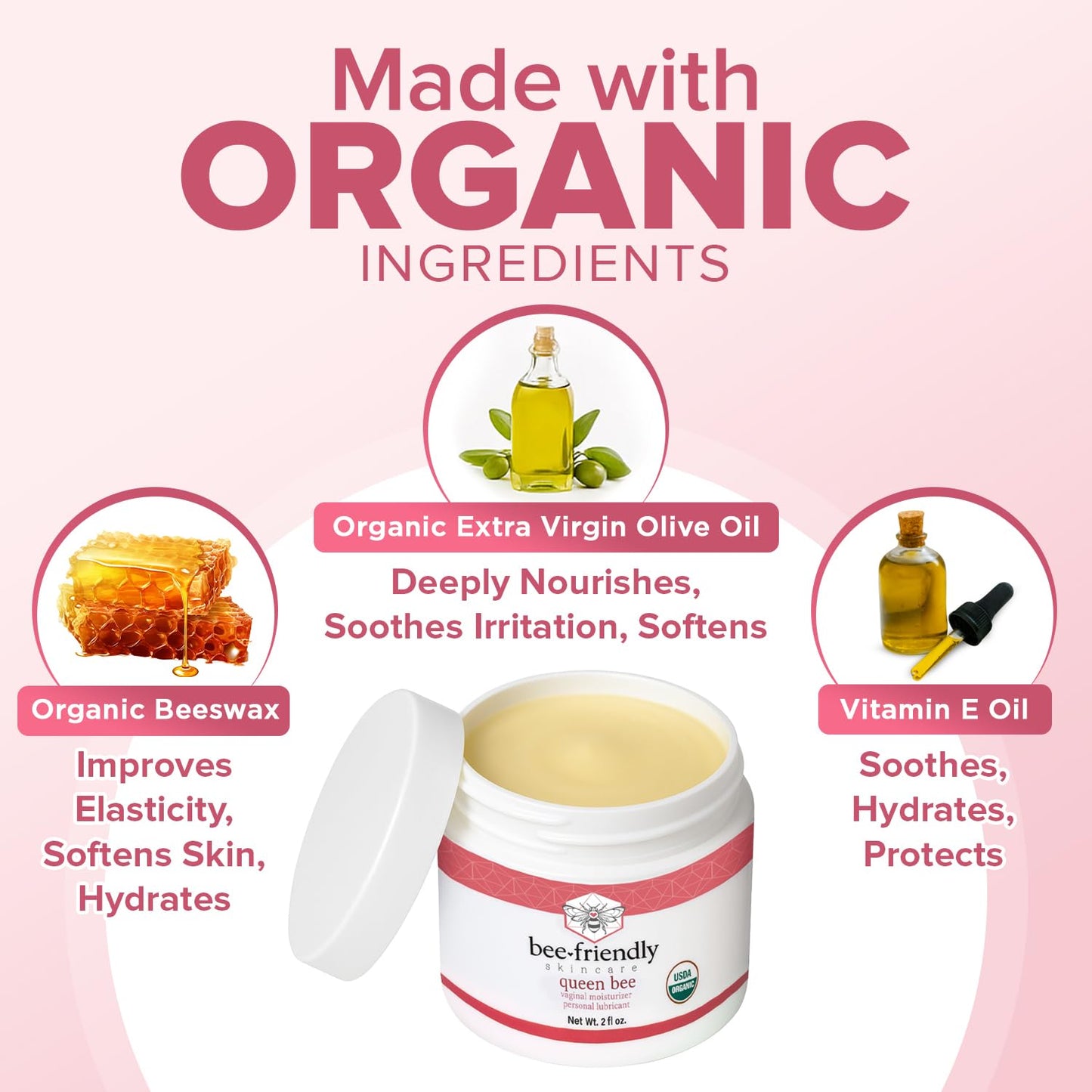 BeeFriendly Organic Vaginal Moisturizer, USDA Certified, Natural Vulva Cream For Dryness, Itching, Irritation, Redness, Chafing Of Vagina Due To Menopause & Thinning 2 oz BeeFriendly buy supplements Au