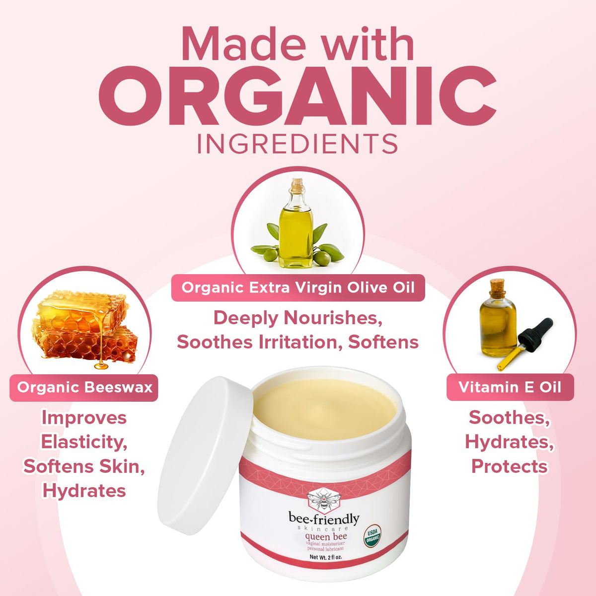 BeeFriendly Organic Vaginal Moisturizer, USDA Certified, Natural Vulva Cream For Dryness, Itching, Irritation, Redness, Chafing Of Vagina Due To Menopause & Thinning 2 oz BeeFriendly buy supplements Au