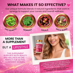 Caderas Divinas : Bigger Booty & Wider Hips – Aguaje + Maca Pills with Moringa & Saw Palmetto – 4 Super Ingredients for Natural Curve Growth – by CurvyFruit – 60 Capsules Curvy FruitBuy Supplements Australia