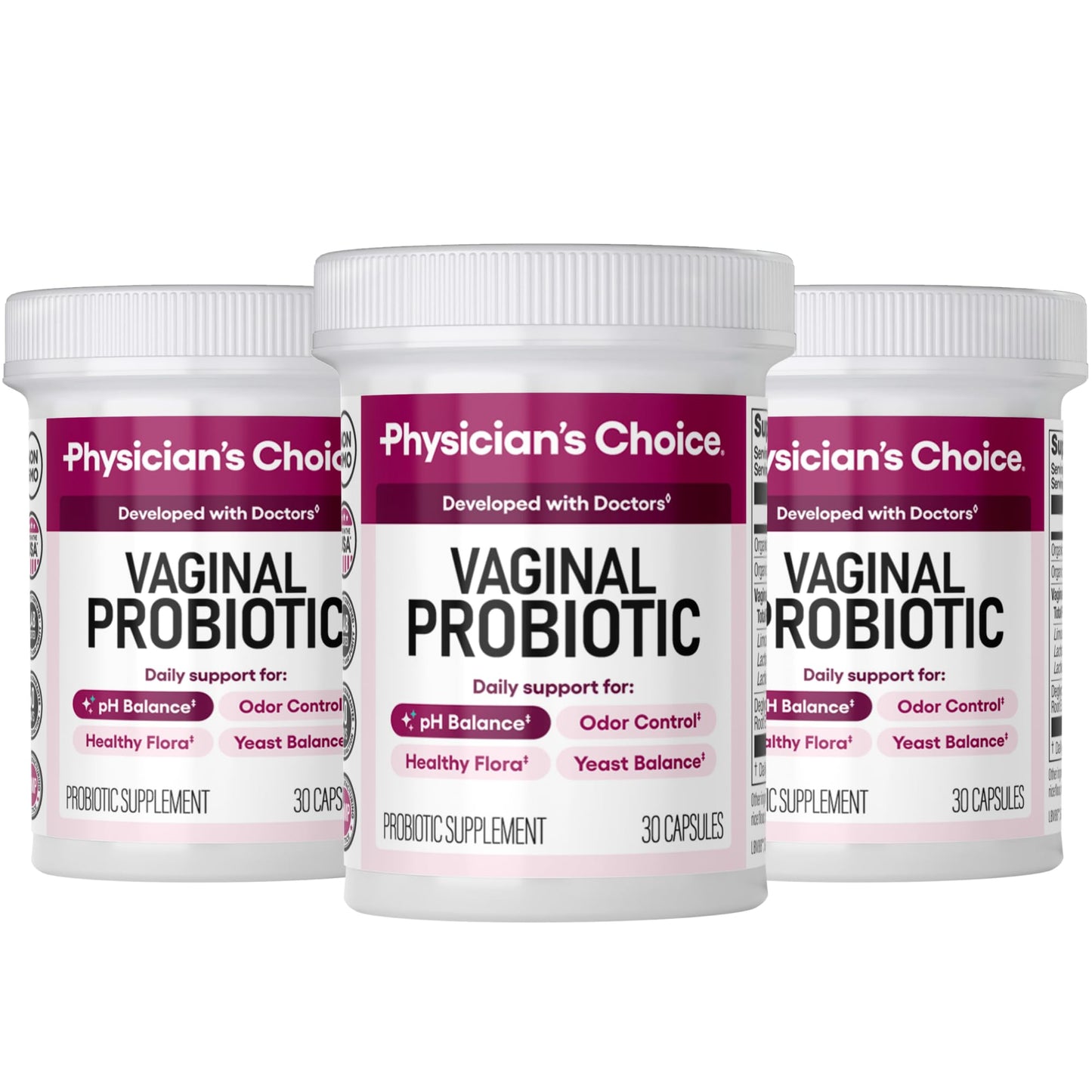 Physician's CHOICE Vaginal Probiotics for Women, pH Balance & Odor, 30ct | Supports Odor Control, Vaginal Flora, Yeast Balance & Feminine Health, 6B CFU, Organic Prebiotics, Cranberry Extract