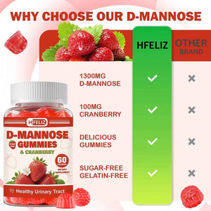 HFELIZ D Mannose with Cranberry Gummies, D-Mannose Supplements 1300mg for Women, Support Natural Urinary Tract & Bladder Health, Sugar-Free, 60 Count