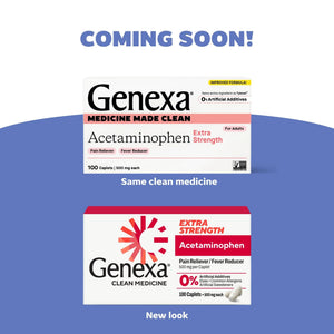 Genexa Clean Acetaminophen 500mg Extra Strength, Dye Free Pain Reliever Fever Reducer, 0% Artificial Additives, Pain Medicine for Adults, Relieves Headache, Backache, Minor Arthritis Pain, 100 Tablets GenexaBuy Supplements Australia