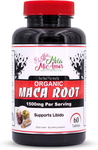 Organic Maca Root Extract 1500 mg, Peak Performance for Men & Women, Sustained Energy & Hormone Support with Black Pepper, Non-GMO, 60 Tablets, US-Made