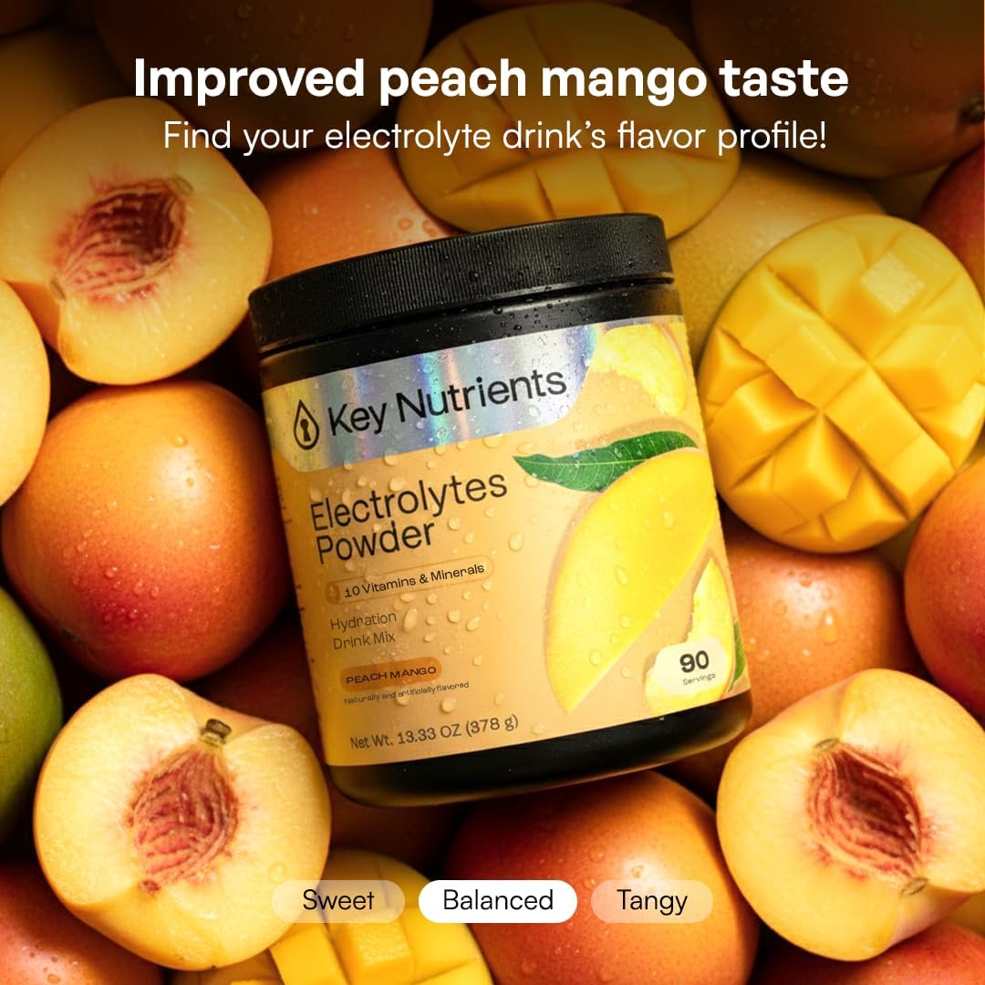 KEY NUTRIENTS Electrolytes Powder Bundle, Tropical Peach Mango 90 Servings Jar + Classic Lemonade 20 Count Packets, Sugar Free Hydration Travel Drink Mix with Vitamins & Minerals, No Calories