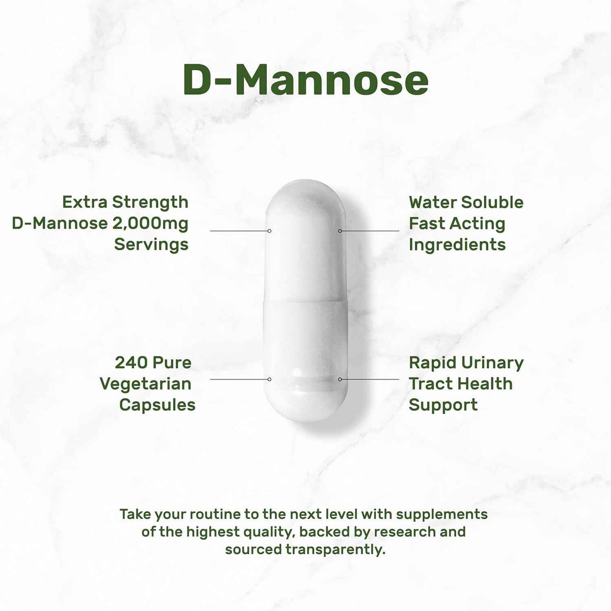 DEAL SUPPLEMENT D Mannose 500mg Capsules (2,000mg Per Serving), 240 Veggie Pills – Fast Acting Water-Soluble Form – Extra Strength Urinary Tract (UTI) Health Support – Non-GMO, Vegan Friendly