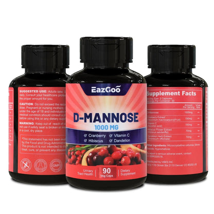 EAZGOO D-Mannose Supplement – 1000mg Capsules with Cranberry, Vitamin C, Hibiscus & Dandelion Extract, Support Urinary Health, D Mannose & Cranberry Capsules, 90 Count(Pack of 2) EAZGOOBuy Supplements Australia
