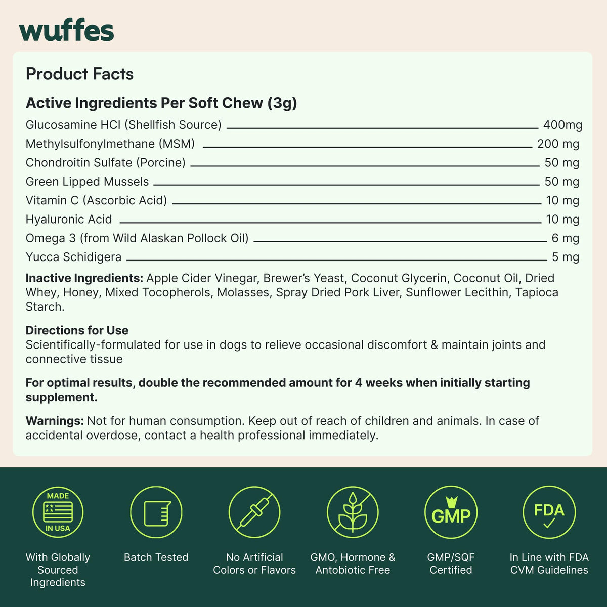 Wuffes Chewable Dog Hip & Joint Supplement - Glucosamine & Chondroitin Chews - Dog Joint Supplements & Vitamins - Extended Joint Care (Small&Medium Breeds (0-65 lbs), 180 Chews (Pack of 3)) WuffesBuy Supplements Australia