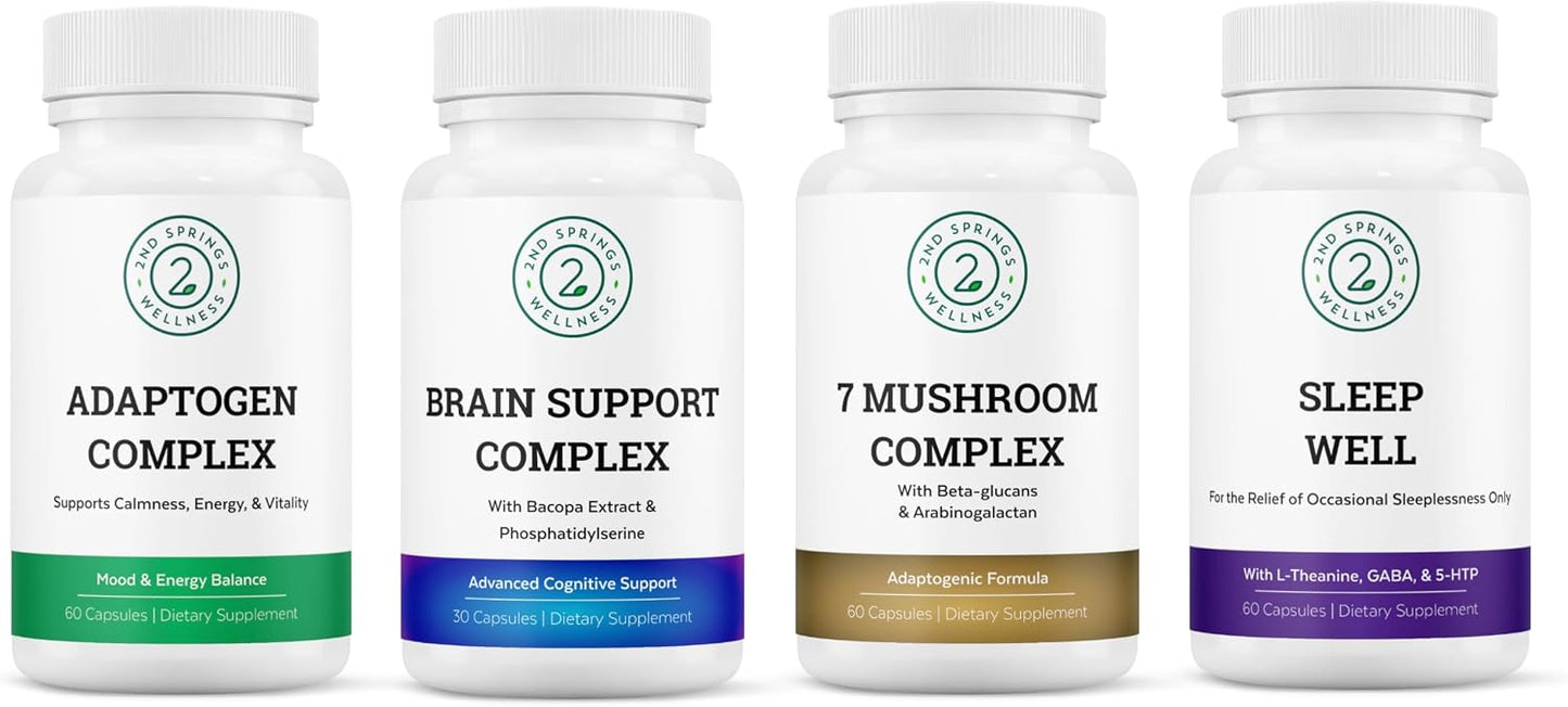 Total Wellness Bundle - 7 Mushroom Complex, Brain Support, Sleep Well, and Stress Adaptation
