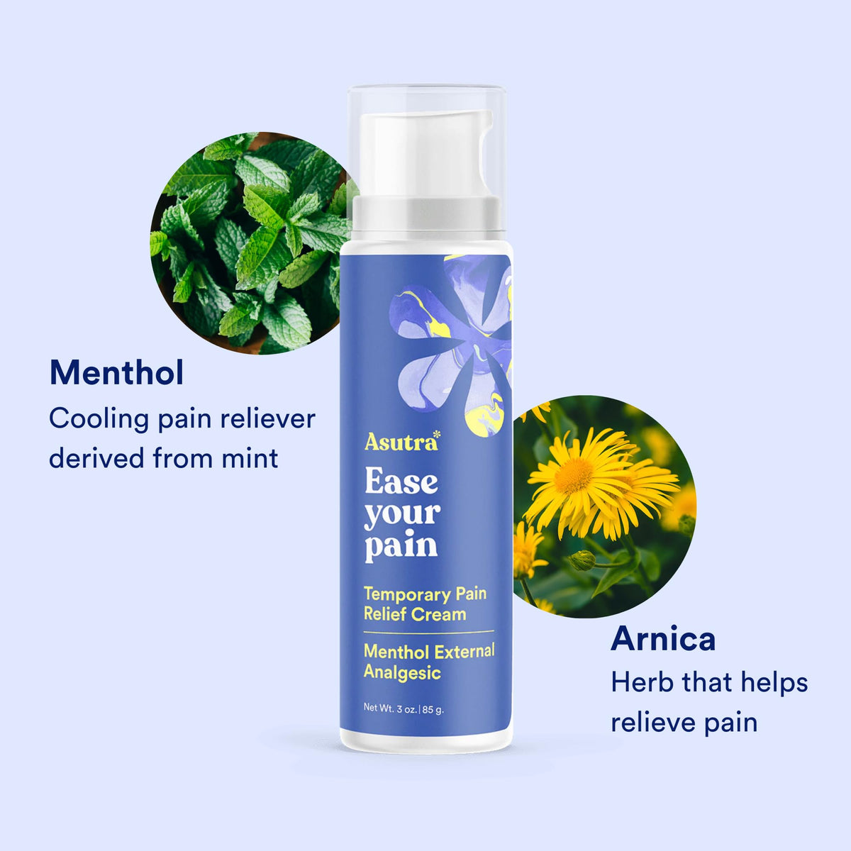 Supplement Product​ASUTRA Relief Cream, 3 oz - Cooling Sensation, Temporary Relief from Muscle Discomfort and Soreness, 4% Menthol, Arnica Montana, and Dimethyl Sulfone (MSM) - GlowUpCaUSA