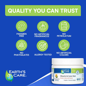 Earth's Care Muscle & Joint Rub - for Sore Muscles, Bruises, Aches and Strains - 2.5 OZ.
