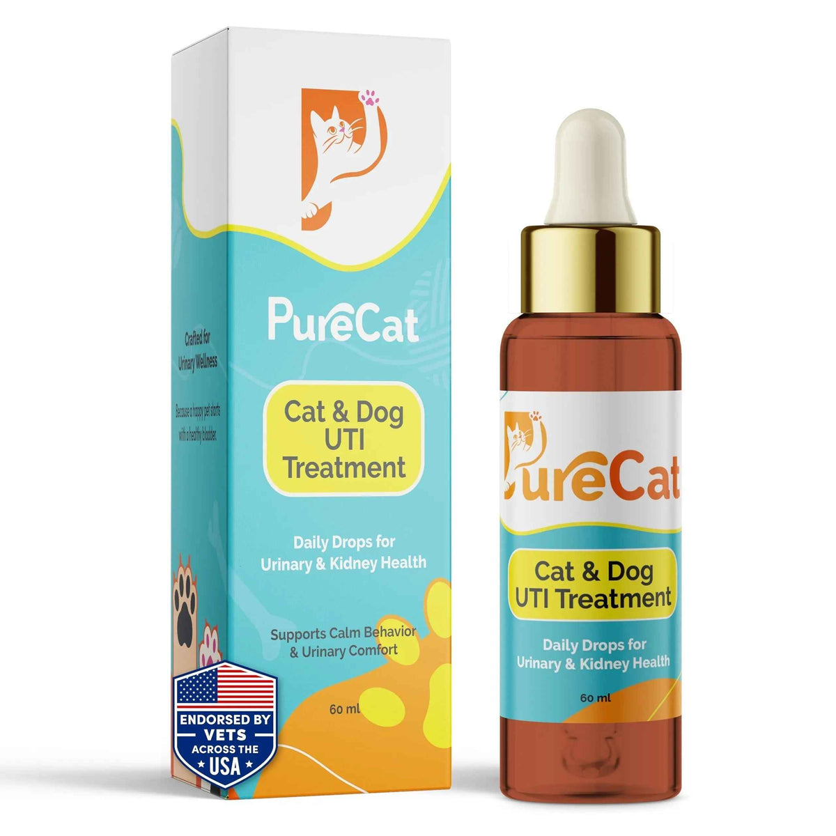 PureCat Urinary Tract Infection Care for Cat & Dog | Calming Urinary Tract & Kidney Support for Pets | Bladder Infection Treatment | UTI Drops | Veterinarian Recommended