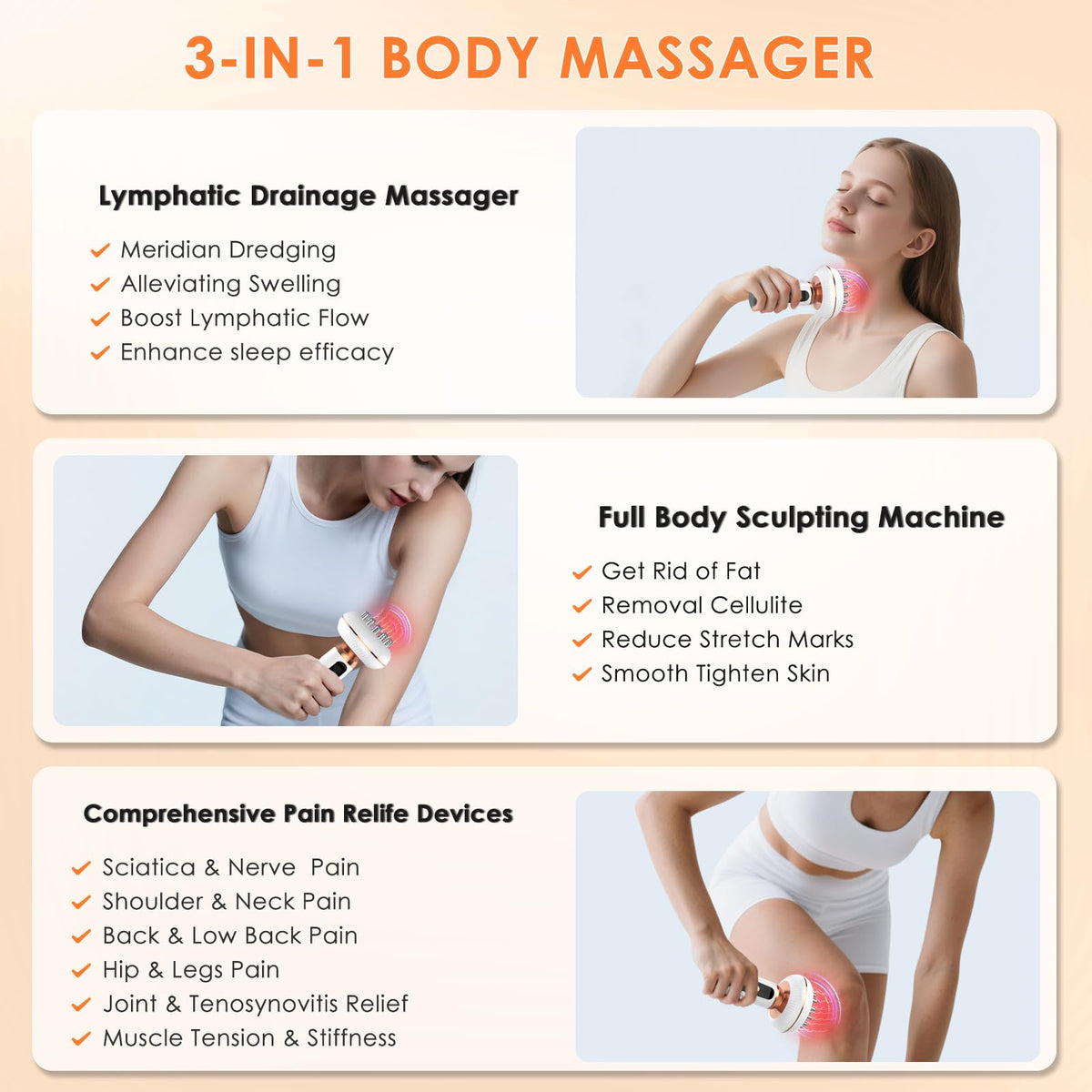 4-in-1 Body Sculpting Machine - Lymphatic Drainage Massager - Anit Cellulite Massage Tool Help Reduce Stretch Marks & Cellulite & Fat, Pain Relife Devices for Body (Belly, Legs, Arms, Butt, Low Back) Choufaly buy supplements Au