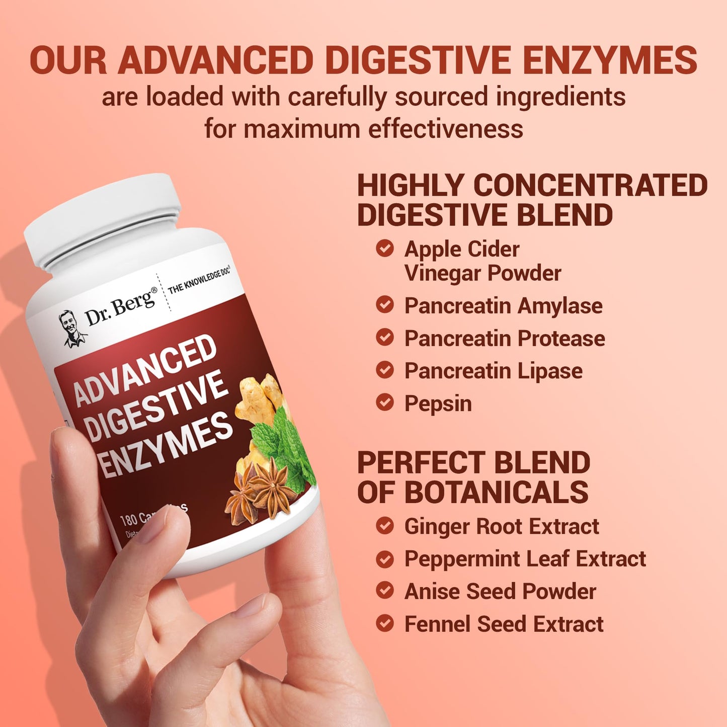 Dr. Berg Advanced Digestive Enzymes with Apple Cider Vinegar - Includes Digestive Health Ingredients Like Betaine Hydrochloride (HCI), Ginger Root & Peppermint Leaf - 180 Capsules Dr. Berg NutritionalsBuy Supplements Australia