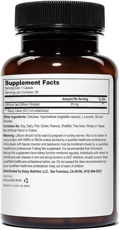 Lithium Orotate - 20mg of Elemental Lithium, 60 Vegetarian Capsules (120 Count (Pack of 2))