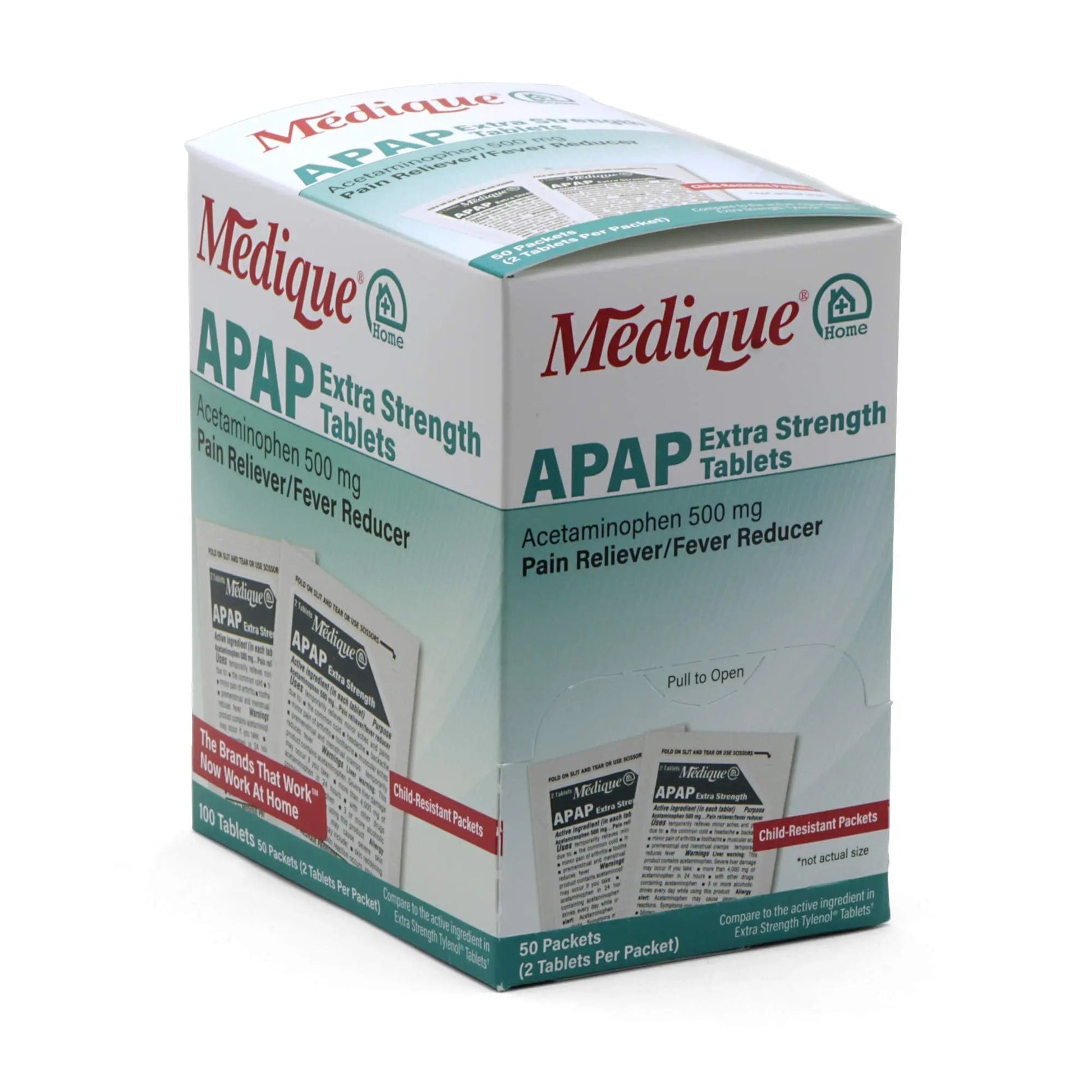 Medique @ Home 70433 Extra Strength APAP Tablets, Non-Aspirin, 50 Packets (2 Tablets per Packet) Total-100 Count MediqueBuy Supplements Australia