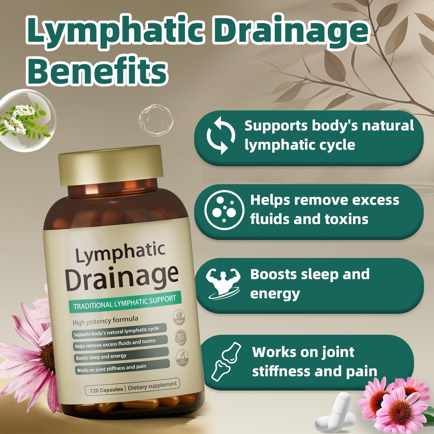 FRZVEO Lymphatic Drainage Capsules, 120 Capsules New Maximum Potency Formula 2 Month Supply with Dandelion Extract, Cleavers Extract - Supports Cellulite Reduction, Lymphatic Drainage & Immune Health FRZVEO buy supplements Au