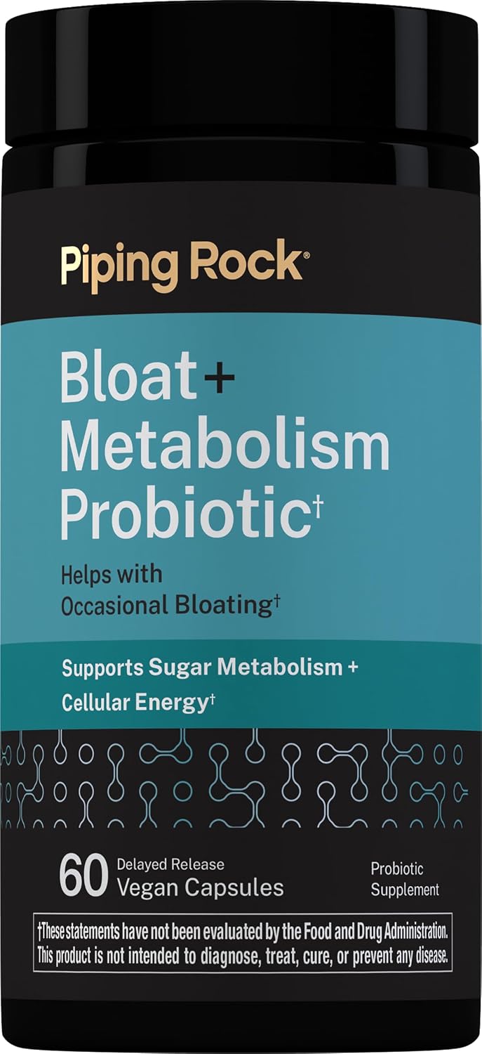 Piping Rock Bloat and Metabolism Probiotic | 60 Capsules | 14 Strain Probiotic Blend | Supports Regularity and Cellular Energy for Men and Women | Non-GMO, Gluten Free