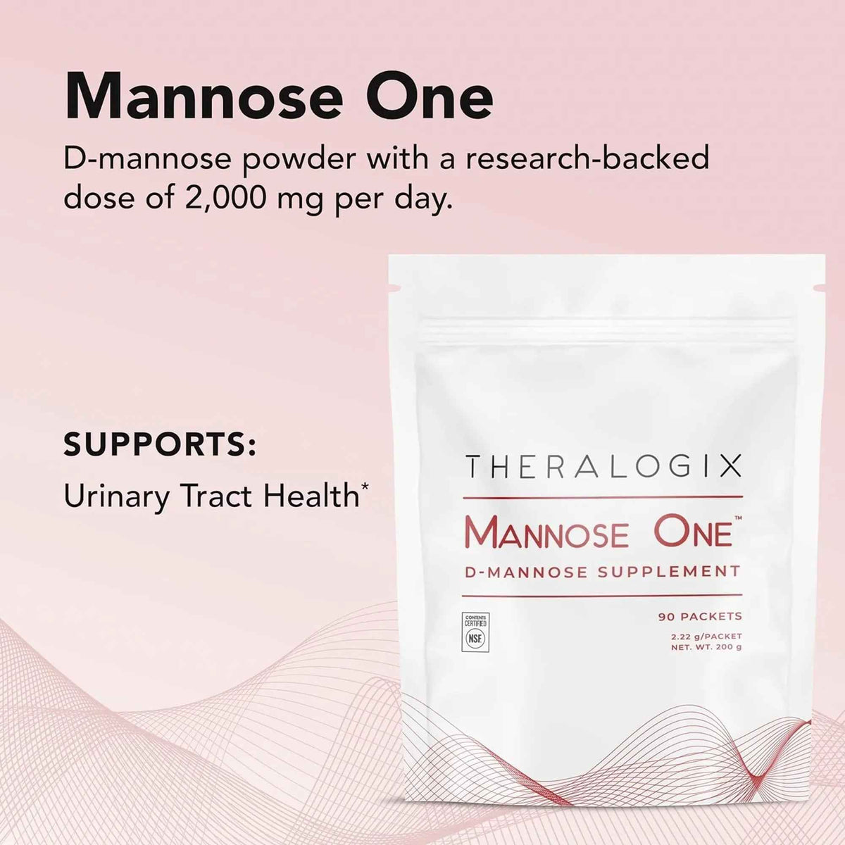 Theralogix Mannose One D-Mannose Powder - 90-Day Supply - Supports Urinary Tract Health with 2,000 mg D-Mannose* - NSF Certified - 90 Packets