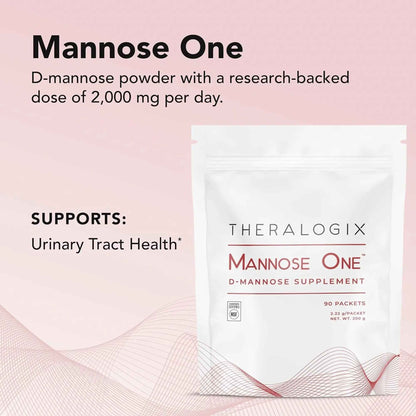 Theralogix Mannose One D-Mannose Powder - 90-Day Supply - Supports Urinary Tract Health with 2,000 mg D-Mannose* - NSF Certified - 90 Packets