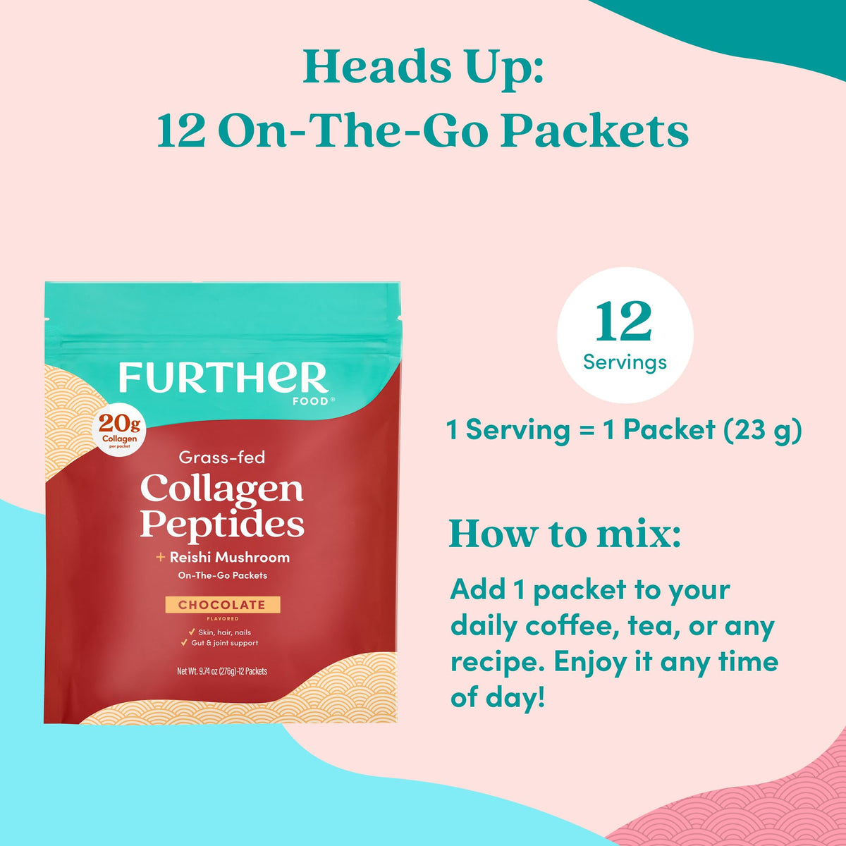 Further Food Chocolate Collagen Peptides Powder with Reishi Mushroom - 100% Grass-Fed, Hydrolyzed Type 1 & 3, 20g of Collagen per Serving, Supports Skin, Hair, Nails & Joints, Stick Packs, 9.74 Oz Further Food buy supplements Au