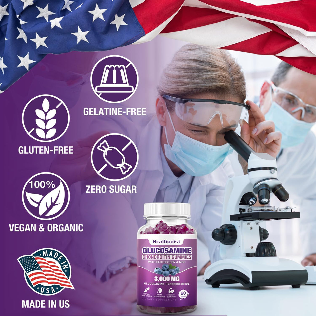 2 Packs 3000mg Glucosamine Chondroitin Gummies with MSM & Elderberry - Extra Strength Joint Health, Flexibility, Antioxidant Immune Support Supplement Gummy for Adults, Men & Women 120 Cts
