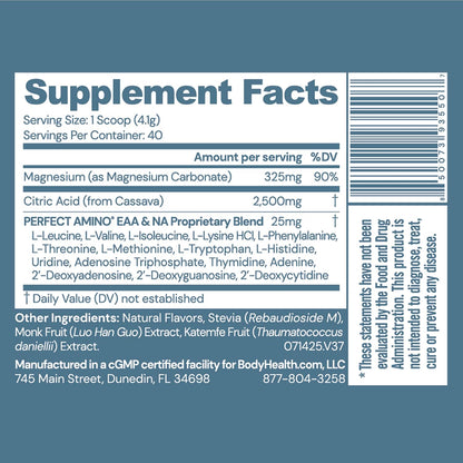 BodyHealth Body Calm Enhanced with PerfectAmino, High Absorption Magnesium Supplement for Men and Women, Magnesium Powder for Sleep, Berry Lemon (40 Servings)