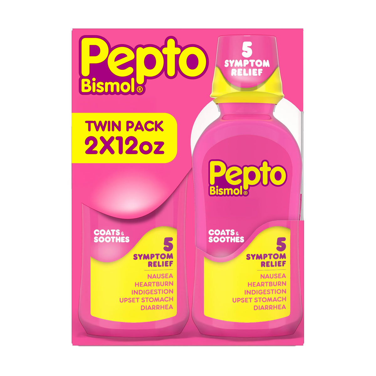 Pepto Bismol Liquid, Upset Stomach Relief, Nausea Relief, Heartburn Relief, Indigestion Relief, Anti Diarrhea Medication for Adults - 5 Symptom Fast Relief, 2x12 oz (Packaging May Vary) Pepto Bismol buy supplements Au