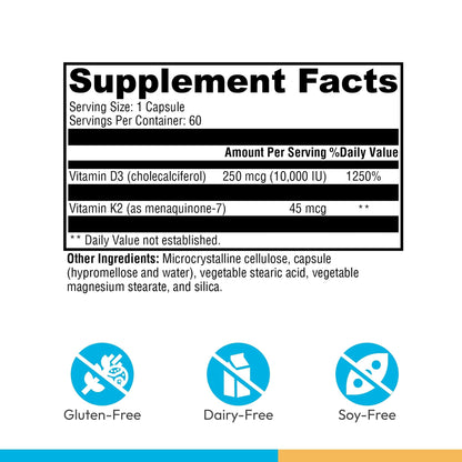 XYMOGEN K2-D3 10000 - Vitamin D3 K2 Supplement for Immune, Bone & Cardiovascular Support* - Non-GMO, Gluten-Free, Vegetarian - 60 Capsules XYMOGEN buy supplements Au