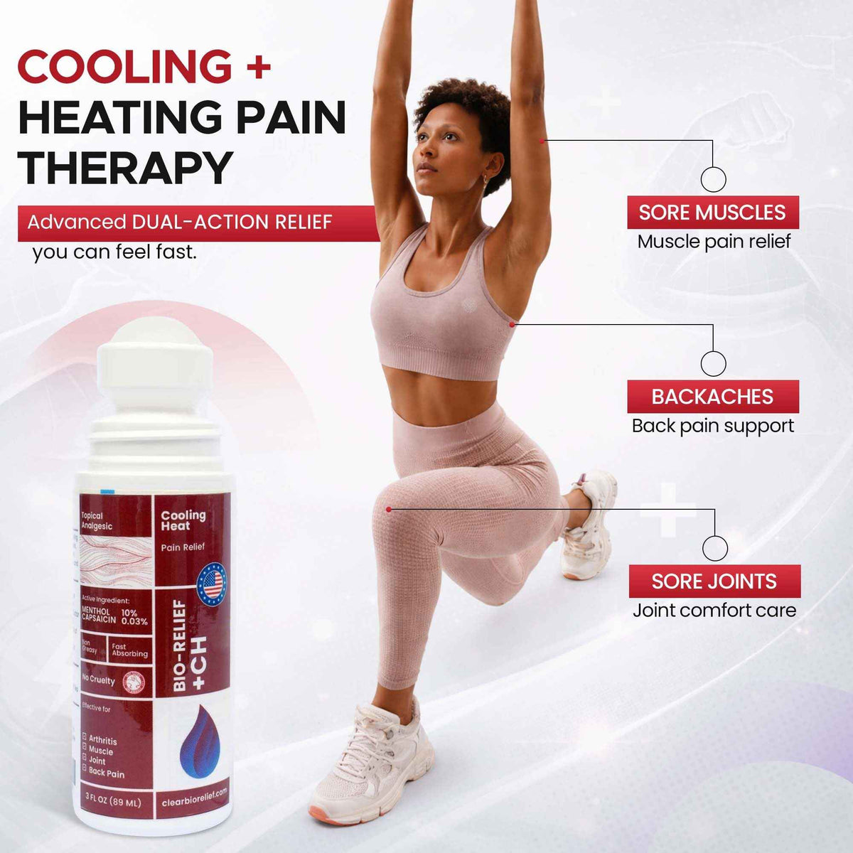 BIO-RELIEF +CH Pain Relief Roll On w 10% Methanol | Highly Effective, Cool & Topical Pain Relief Extra Strength for Arthritis,Muscle,Joint & Back | Easy Roll On Maximum Strength, Made in USA