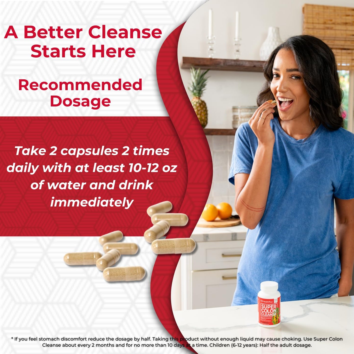 Health Plus Super Colon Cleanse 60 Day Supply of Gentle Gut Cleanse Detox, Psyllium Husk, Probiotics for Constipation Relief & Digestive Support, 240 Capsules