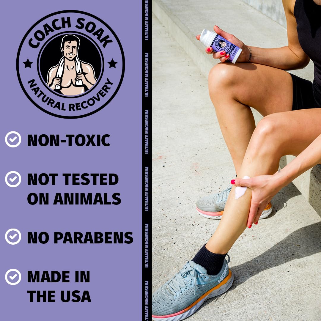 Coach Soak Magnesium Cream with MSM in Pump Bottle - Natural Recovery Cream with Magnesium Chloride & Menthol - Fast-Absorbing for Muscles & Joints, Lavender 3.4oz Coach SoakBuy Supplements Australia