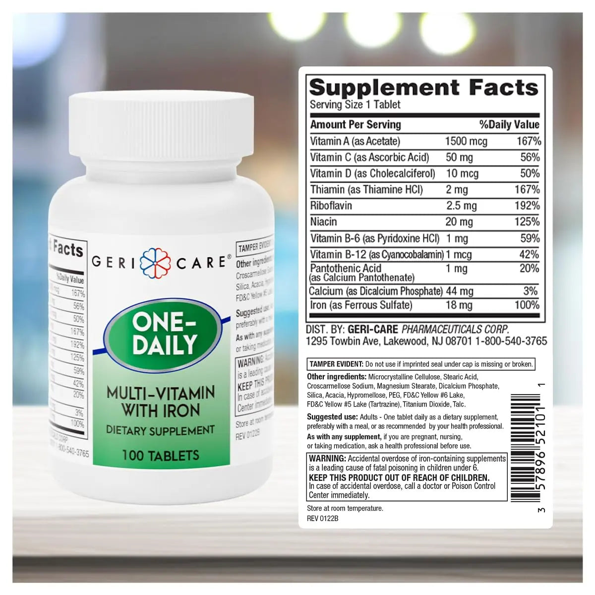 GeriCare One-Daily Multi-Vitamin with Iron Tablets,100 Count (Pack of 1) GeriCare