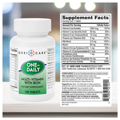GeriCare One-Daily Multi-Vitamin with Iron Tablets,100 Count (Pack of 1) GeriCare