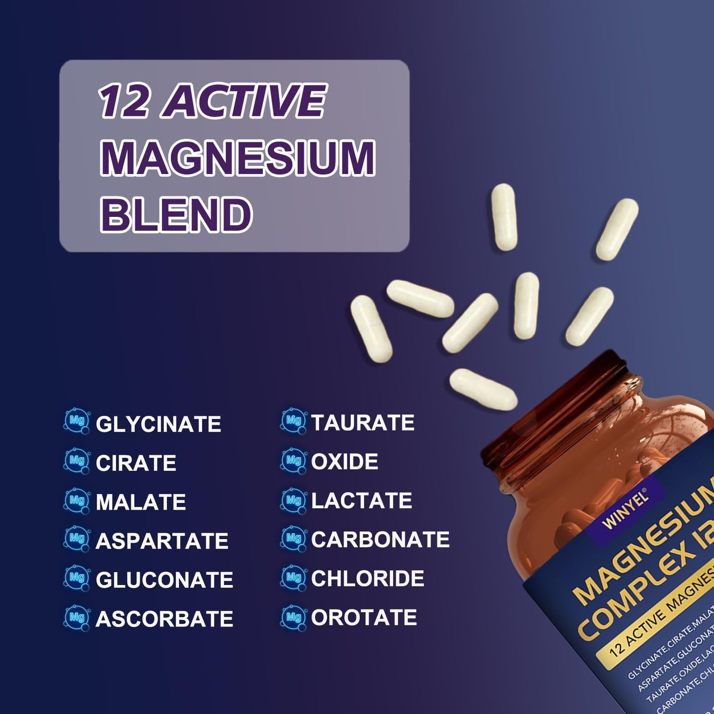 Magnesium Complex 700mg 12 in 1 Magnesium Supplement with Glycinate, Citrate, Malate | Sleep, Calm, Muscle Relaxation, Heart Health Support | Vegan 120 Capsules WINYEL buy supplements Au