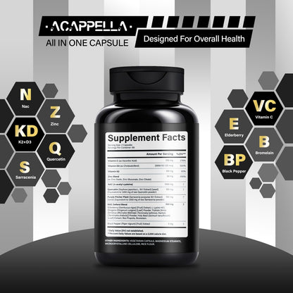 ACAPPELLA N-Acetyl Cysteine Vitamin D3 K2 Zinc Quercetin Sarracenia Purpurea NAC Supplement with Elderberry Holy Basil Bee Propolis Bromelain L-Lysin for Men & Women (1) ACAPPELLA buy supplements Au