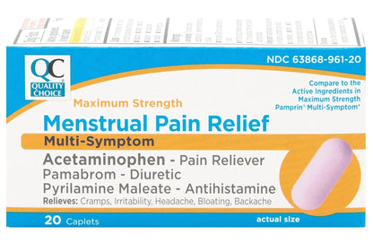 Quality Choice Maximum Strength Mentrual Pain Relief, Multi Symptom Pain Relief Caplets, Cramps, Headache, Bloating, Backache & Irritability, 20 Count Package Quality ChoiceBuy Supplements Australia
