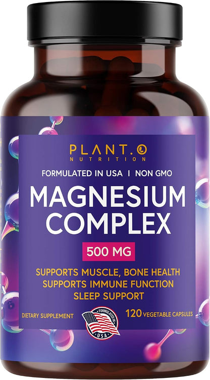 Plant.O Premium Magnesium Supplement [Vegan Oxide & Citrate, 500mg] High Absorption Complex for Sleep, Calm, Muscle Relaxer, Natural Energy, Non-GMO 120 Veggie Capsules