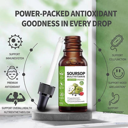 Soursop Bitters Liquid 2 Fl Oz, Soursop Graviola Leaf Extract Liquid Drop, Soursop Multivitamin Liquid Drops Organic for Cell Support, Immune System, Relax bogomo