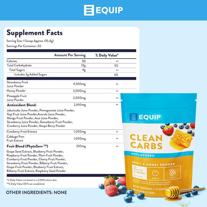 Equip Foods Clean Carbs - Sweet Potato Powder - Plant Based Pre Workout Carb Powder, Made from Dried Sweet Potatoes Vanilla Flavor - 1.7 Pounds